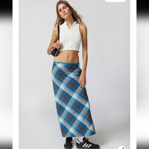 URBAN OUTFITTERS | Women's Blue Plaid Janelle Mid-Rise Midi Skirt NWOT